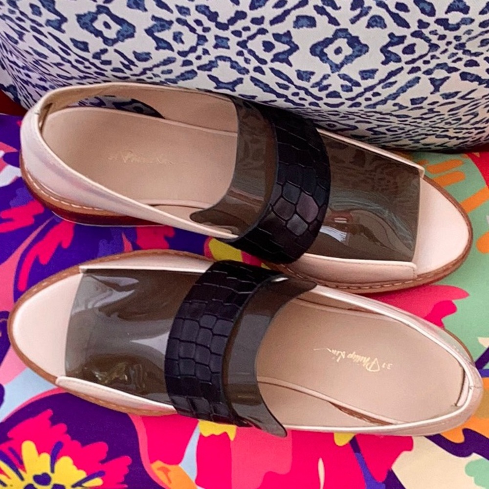 🇮🇹3.1 PHILLIP LIM Leather & Croc Peep-Toe Slingback, Sz 40